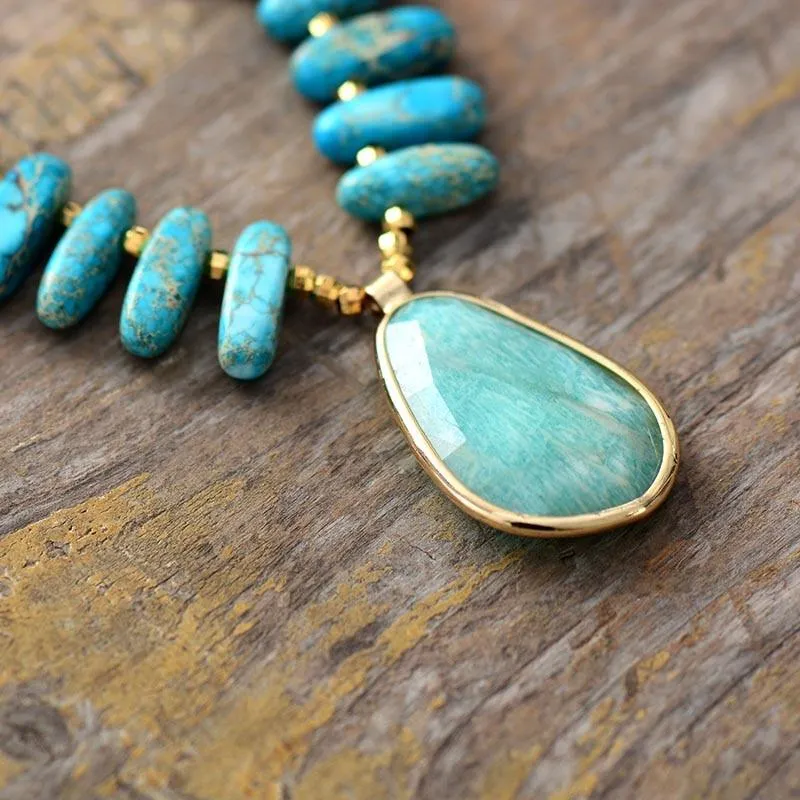 'Nginhu' Blue Jasper & Amazonite Pendant Necklace