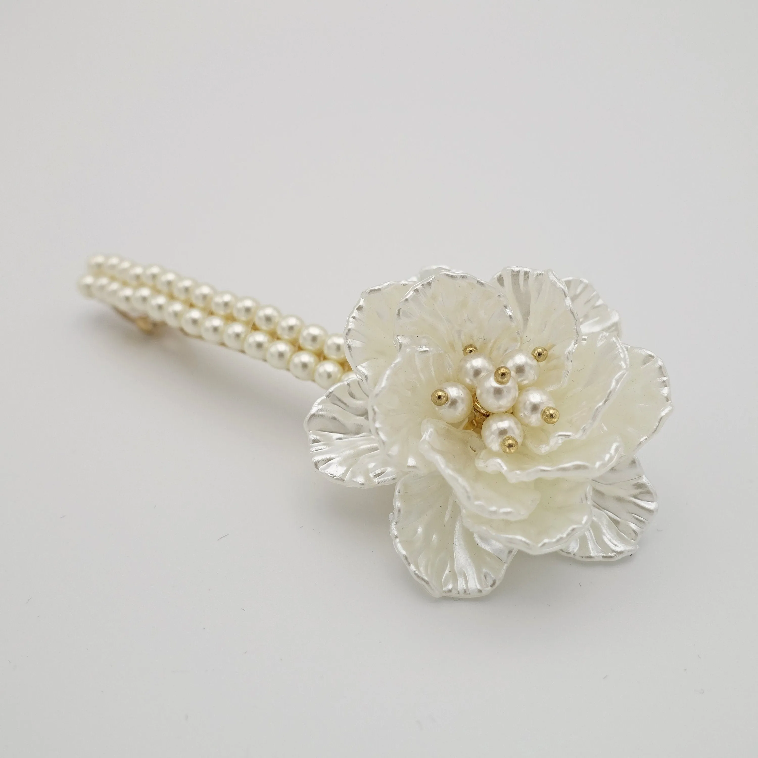 pearl decorated flower hair barrette snap clip woman hair accessory