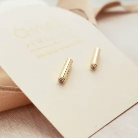 "Minimalist" Line Studs - Canadian Diamonds- 14K Gold