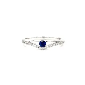 Round Sapphire ring with Twenty-Five Side Diamonds in 14K White Gold