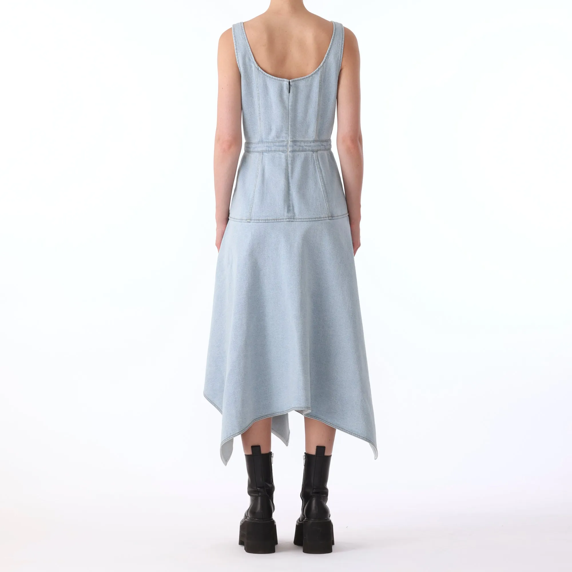 S/L DENIM DRESS w/ ASYMMETRICAL HEM