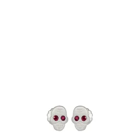 Sterling Silver Mini Skull Stud Earrings with Ruby Eyes