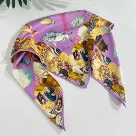 Vintage Gucci Lavender Fish Print Silk Scarf