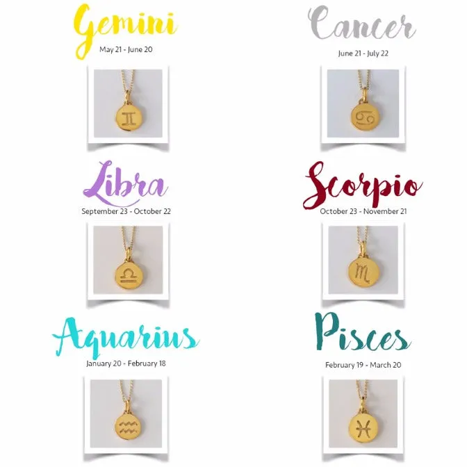 Zodiac Sign & Wishbone Necklace, Solid Gold