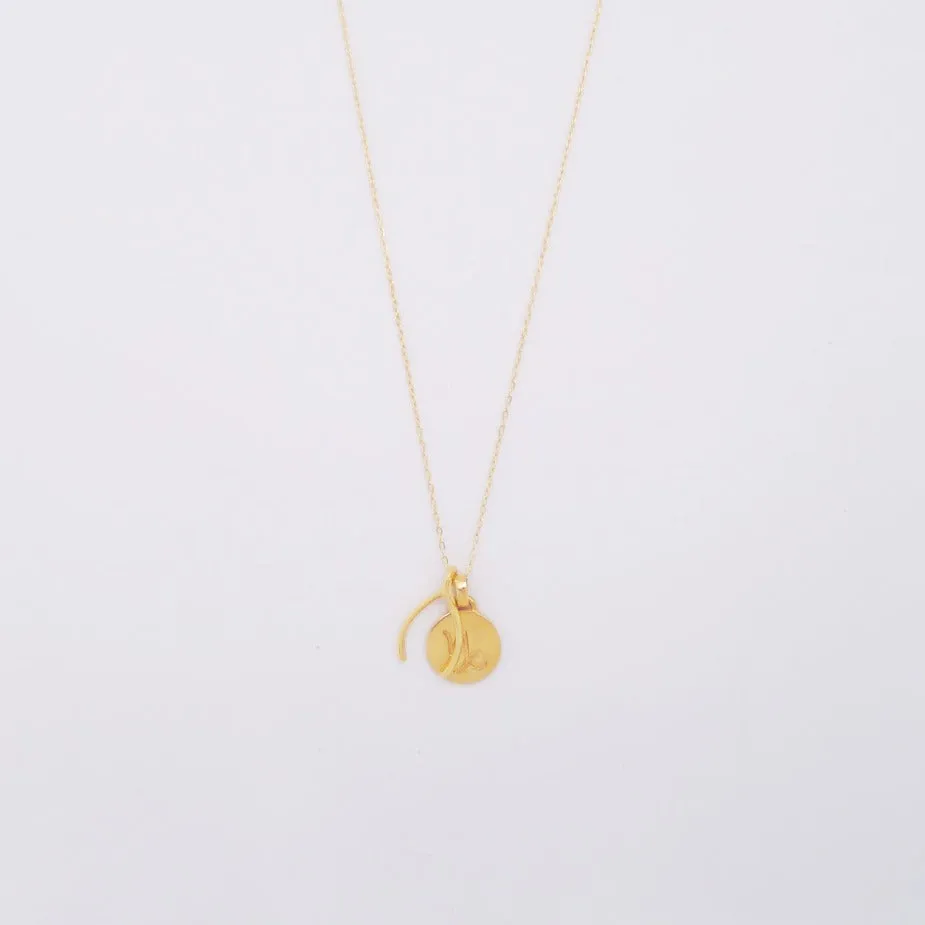 Zodiac Sign & Wishbone Necklace, Solid Gold